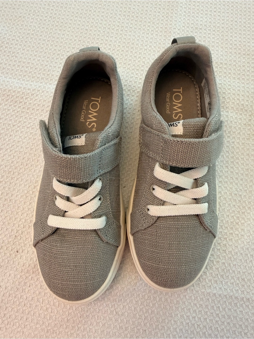 TOMS Kids Light Gray Canvas Sneakers with White Laces